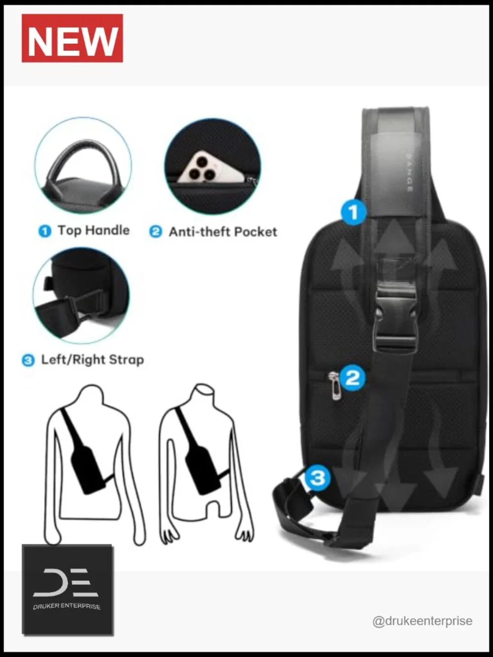 Waterproof Sling Bag with Tablet Compartment Crossbody Backpack